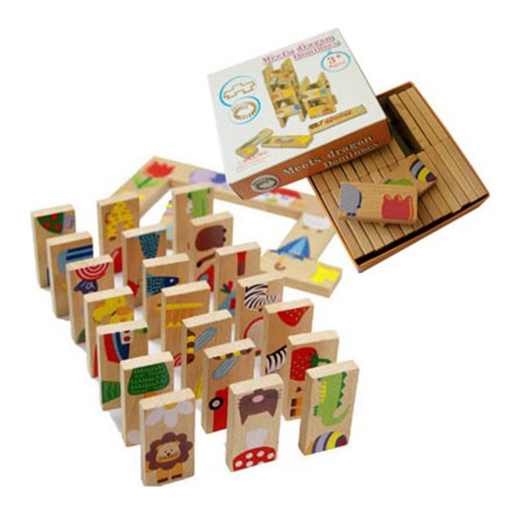 Holz 28 Tierpaarung Domino Puzzle Blocks Kinder Lernspielzeug wj 
