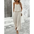 thumbnail image 6 of Women's Two-Piece Lounge Set Summer Travel Beach Vacation Suits Solid Sleeveless Cami Top High Waist Wide Leg Pants Casual Leisure Suit Outfit Beige, 6 of 7