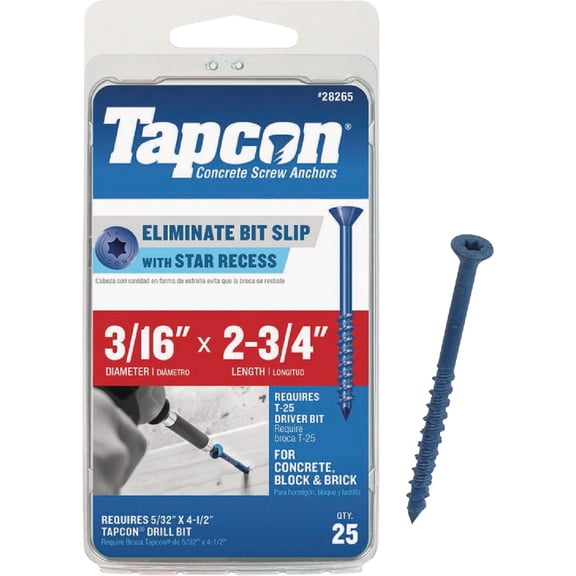 Tapcon 28265 3/16x2-3/4 Blue Star Drive Bugle Head Concrete Anchors 25/Box