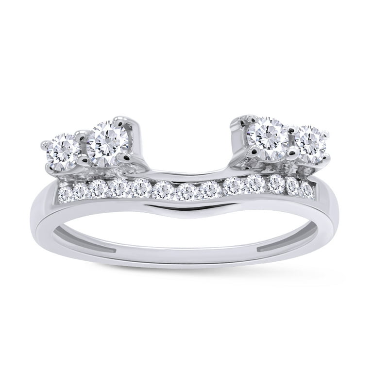 White Cubic Zirconia Solitaire Enhancer Guard Wrap Wedding Engagement Ring In 14K White Gold Over Sterling Silver