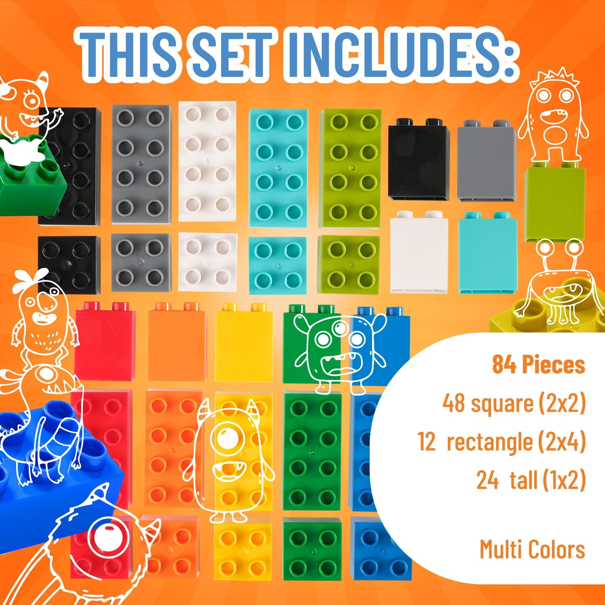 Strictly Briks Toy Large Building Blocks For Kids and Toddlers, Big Bricks Set For Ages 3 and Up, 100% Compatible with All Major Brands,10 Multi Colors, 84 Pieces