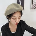 thumbnail image 2 of CoCopeanut Baret Hangat Musim Gugur Musim Dingin Topi Beanie Artis Prancis Wanita Perempuan Topi Beanie Merah Hitam Ungu Krem Oranye Kawaii Penghangat Topi Atas Datar, 2 of 6