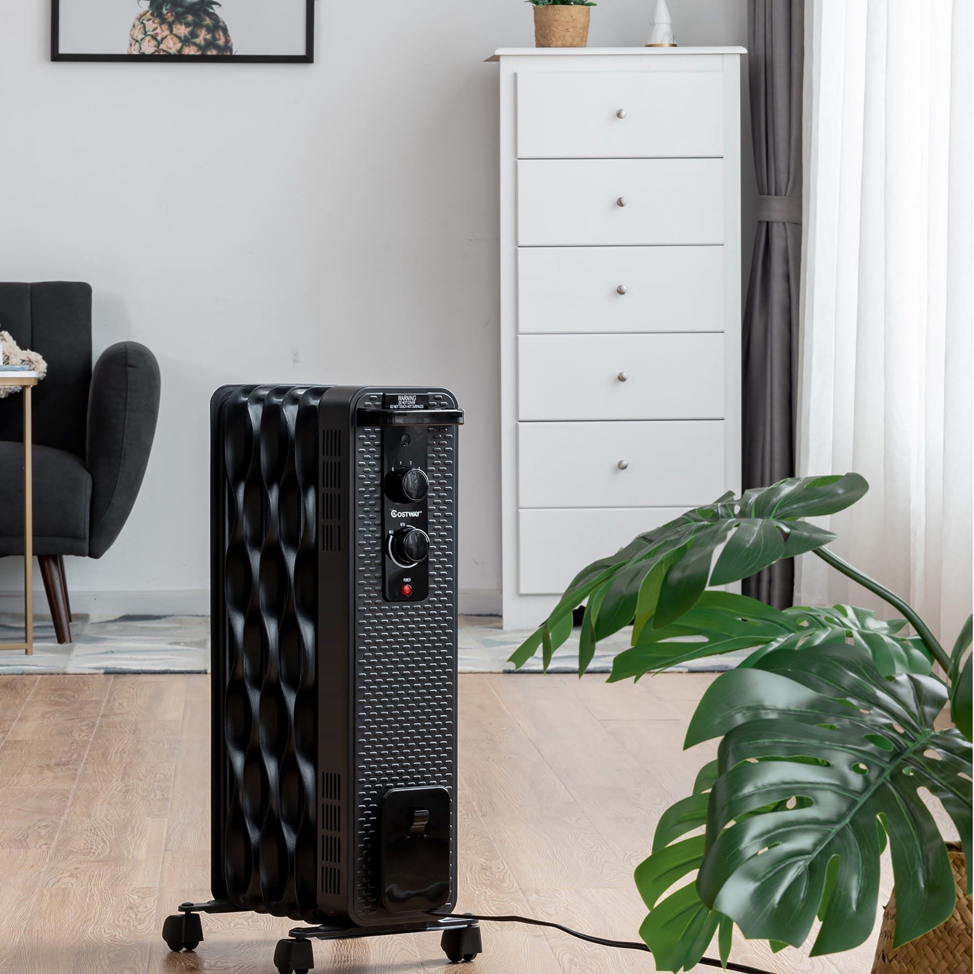 Costway 1500W Oil-Filled Heater Portable Radiator Space Heater w/Adjustable  Thermostat Black - Walmart.com