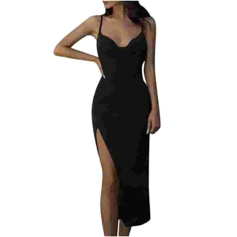 (税込) Sleeveless V-Neck Women for Dresses Maxi Solid Trendy Summer Clothing