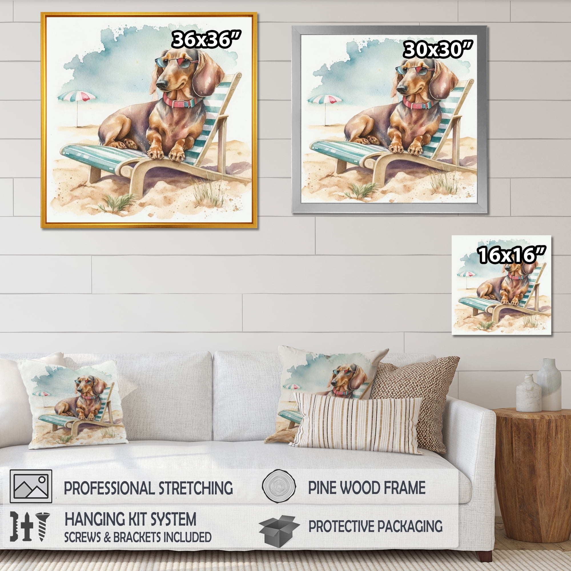 Designart Dog Lounging On The Beach With Sunglasses III Canvas Wall Art