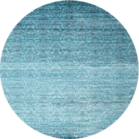 Ahgly Company Machine Washable Indoor Round Contemporary Blue Diamond Blue Area Rugs, 7' Round