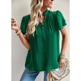 thumbnail image 2 of Blusa de manga con volantes y cuello en V para mujer Camisa elegante y fluida con adornos de volantes Tops casuales lindos de verano Verde XL, 2 of 8