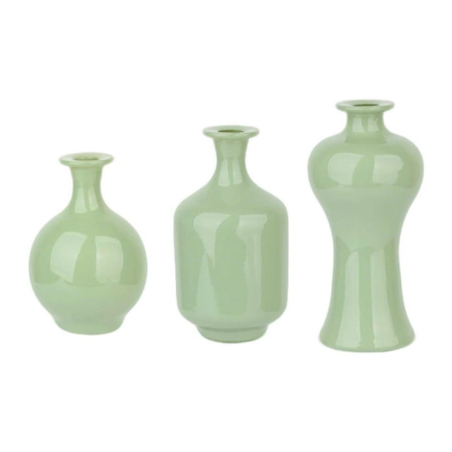 3 jarrones de vidrio con forma de capullo, floreros decorativos, contenedores modernos de vidrio. Verde