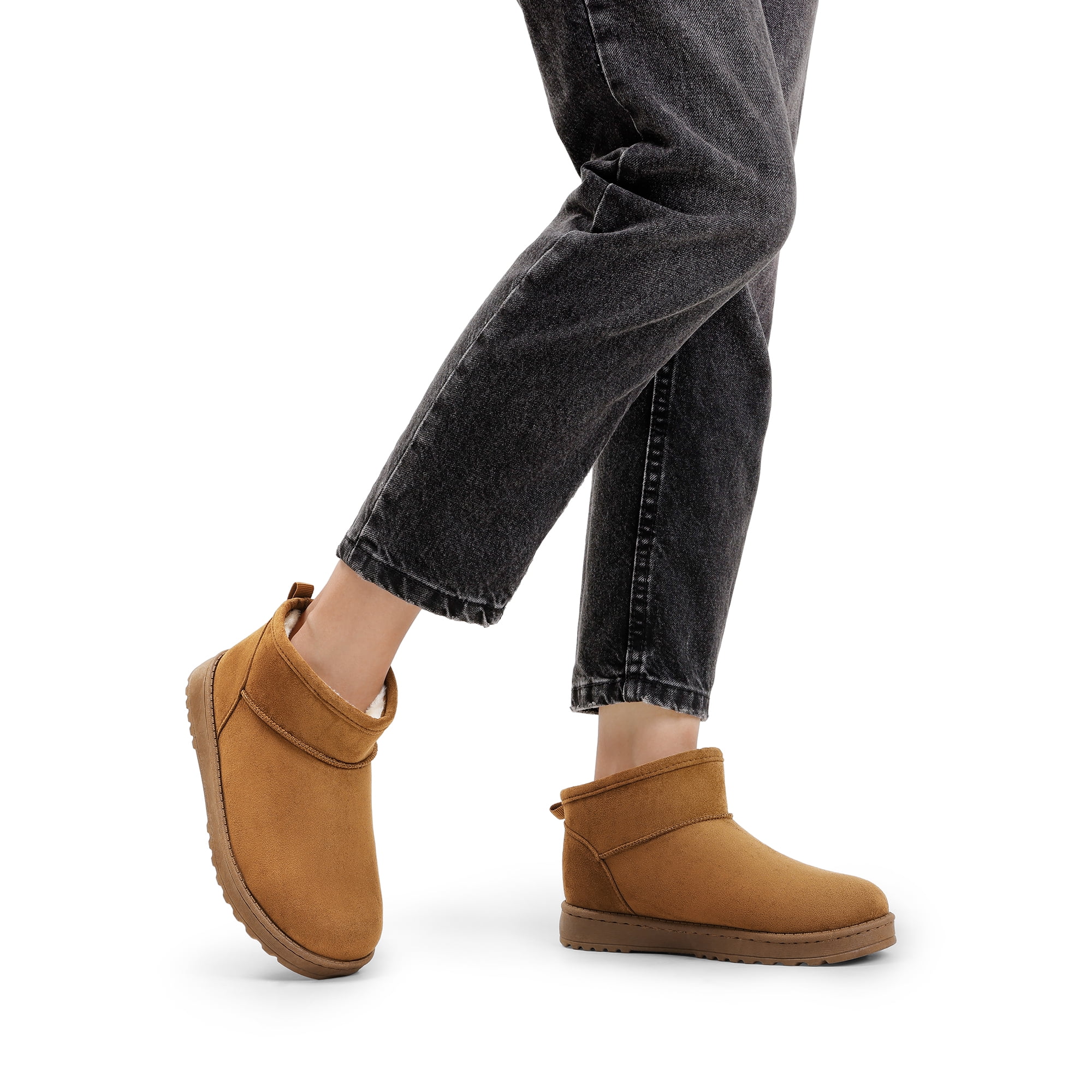 Women's Slip-on Ankle Winter Snow Boots Color Chestnut