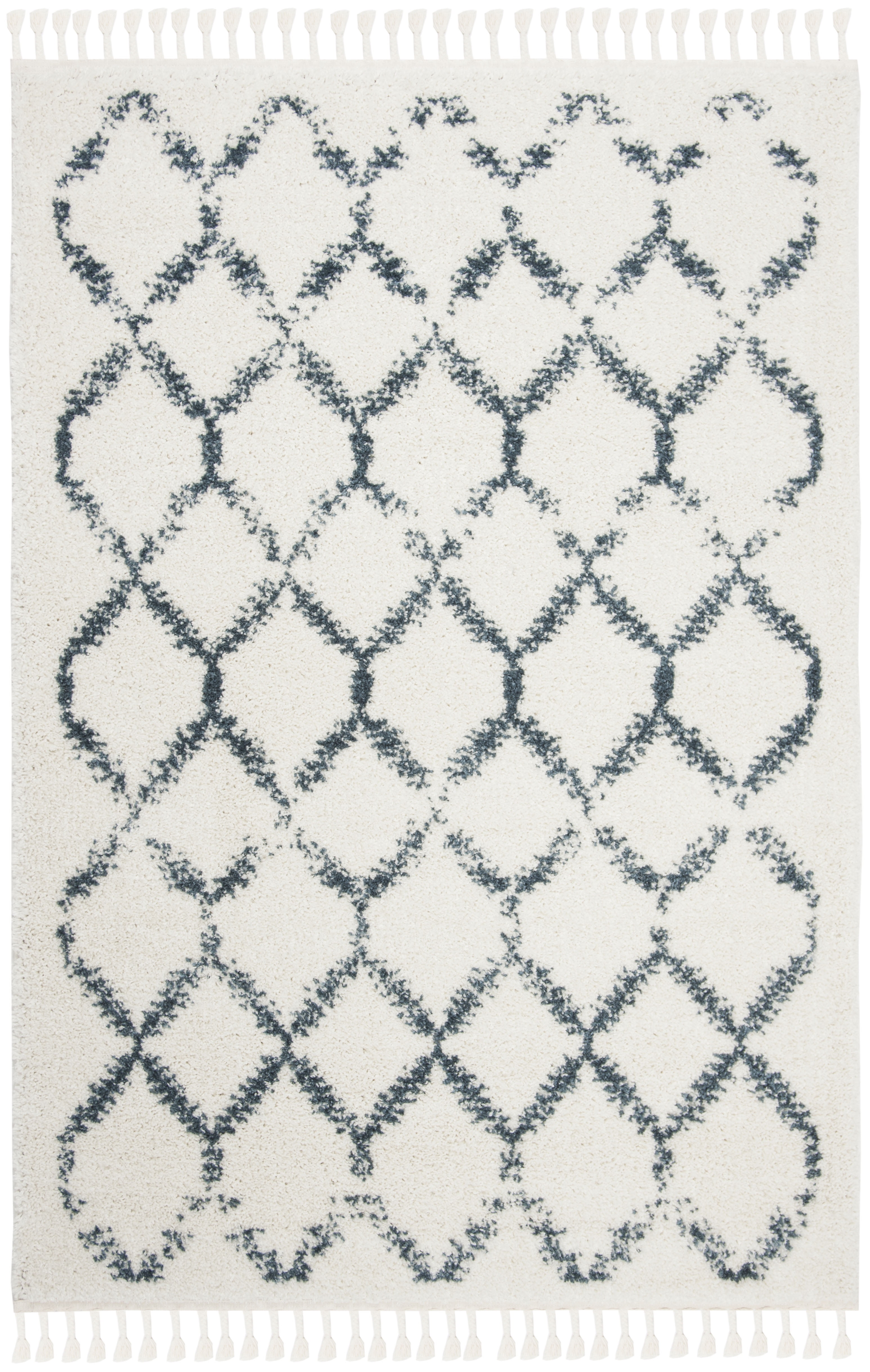 SAFAVIEH Berber Fringe Amable Geometric Shag Area Rug, Cream/Blue, 5'3" x 7'6"