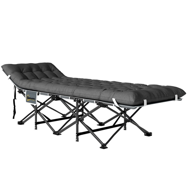 Folding Camping Cot with Mattress - Dark Grey, 77" L x 26.8" W Portable Bed for Outdoor Adventures, Living Room Naps & Travel - 330lb Capacity