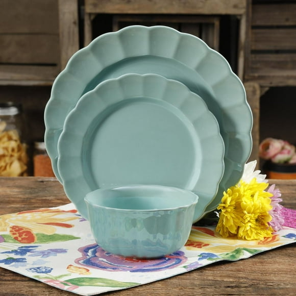 The Pioneer Woman Luster 12-Piece Dinnerware Set, Teal