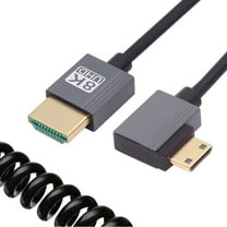 JSER 90 Degree Left Angled Mini HDMI 2.1 Male to HDMI Male 8K 60hz Stretch Coiled Cable 100cm for HDTV Computer Laptop Monitor