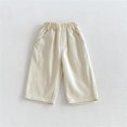 thumbnail image 5 of Ticikt Kids Corduroy Pants, Elastic Waist Solid Color Loose Wide‑Leg Trousers, Casual Straight Bottoms for Boys Girls,Beige, 5 of 7