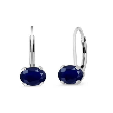 - 2.04 Ct Oval Blue Sapphire 925 Sterling Silver Leverback Earrings