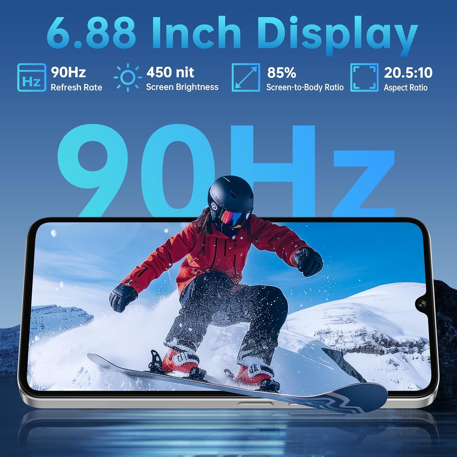 OUKITEL C60 Cell Phones Unlocked Android 15-10000 mAh Battery 16GB +128GB/1TB TF Android Phones, 6.88”HD+ Display 13MP Camera 110dB Speaker Smartphone, 120LM Flashlight/Fingerprint/OTG/4G Dual SIM