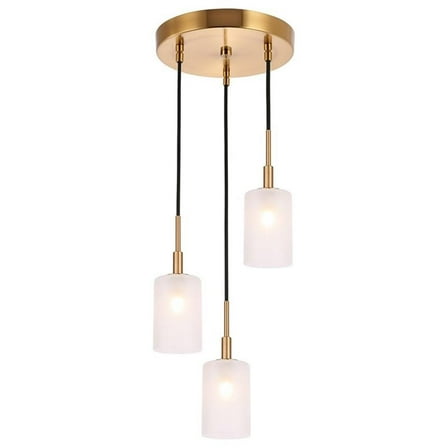 Woodbridge Lighting Elise 3-Light Opal Cylinder Glass Pendant in Brass