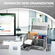 Desk Organizer Office Supplies Accessories with Drawer and 6 Compartments (Silver Gray)