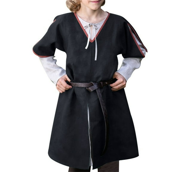 Luogg Medieval Boys Shirt Long Sleeve Tunic Top Jacket For Kids Nobleman Outerwear Boys Hooded Jacket Size 9-10 Years