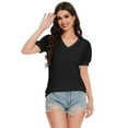 thumbnail image 3 of Women's V Neck Tops Puff Sleeve with Swiss Dot T-Shirts Summer Casual Loose Tshirts, 3 of 7