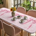 thumbnail image 3 of Pink Bow Table Cloths for 8 Foot Rectangle Tables, Cute Watercolor Girls Cartoon Luxury Patio Waterproof Elastic Fitted Tablecloths, Washable Rectangular Table Cover for Camping, 3 of 8