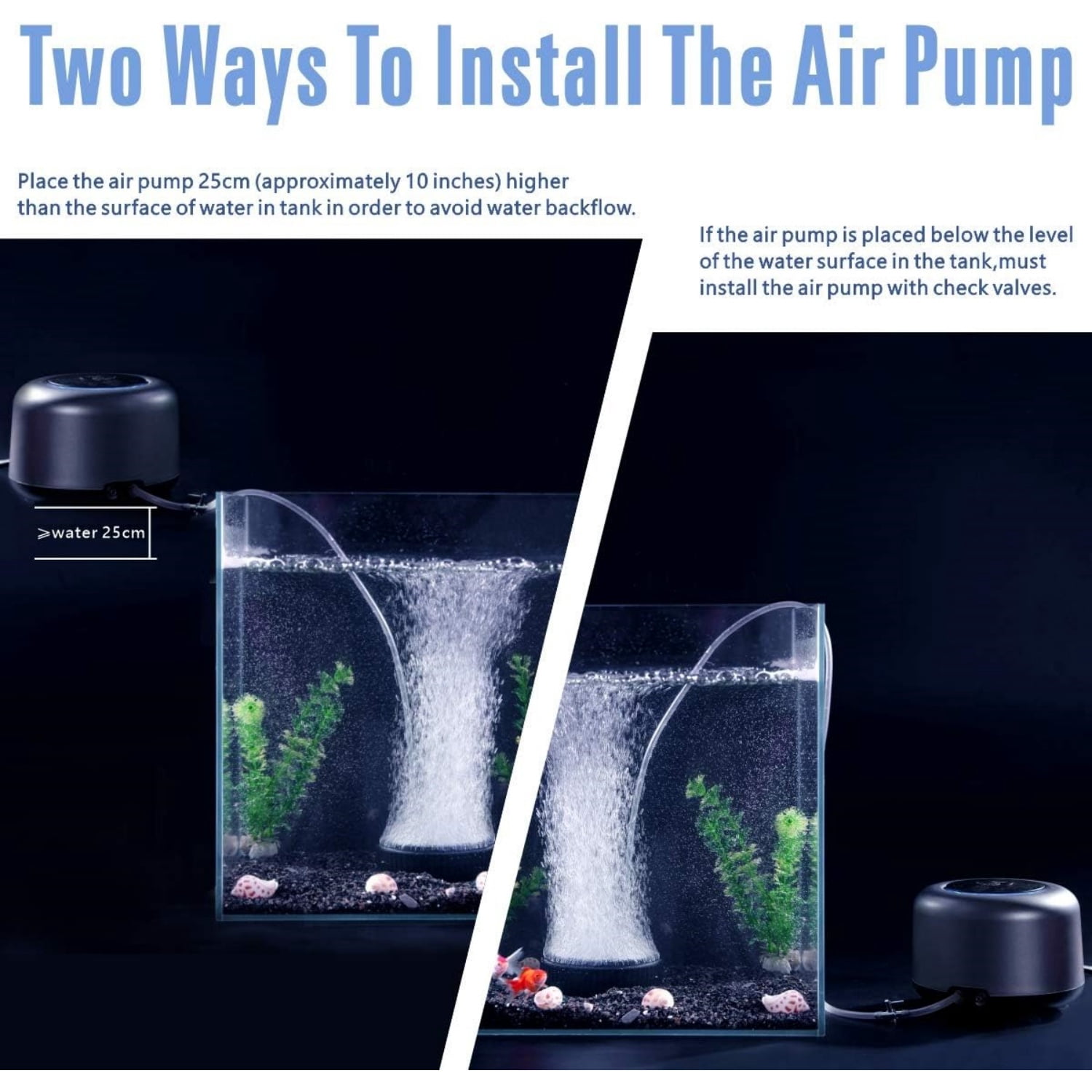 Aquarium Air Pump,5W 10W Powerful 2 Outlets,Fashion Ultra-Quiet Energy-Saving Oxygen Pump Adjustable 4 Airflow Rate Grades,Freshwater and Marine Fish Tank 5W (up to 300 Gallon)