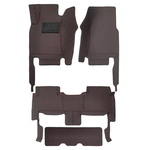 Leadwolf Car Floor Mats For Lexus For LX570 8 Seats 2016-2019 Full Coverage All Weather Protection Waterproof Non-Slip PU Leather Black Red