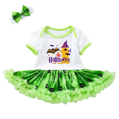

SXcggal Infant Baby Girls Print Spring Autumn Pumpkin Short Sleeve Tulle Romper Bodysuit Headbands Clothes Comfortable Fashionable Beautiful Infant Jumpsuit
