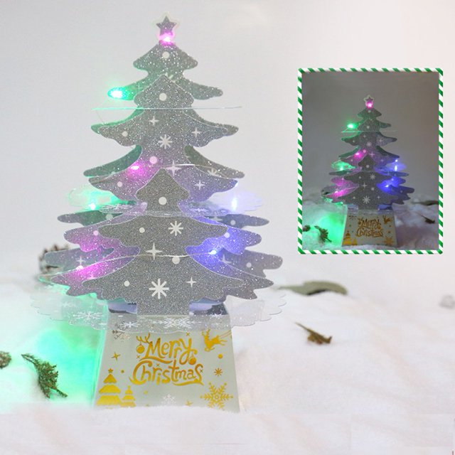 Mini Desktop Christmas Card Ornament Shiny Christmas Tree With Lights Kit