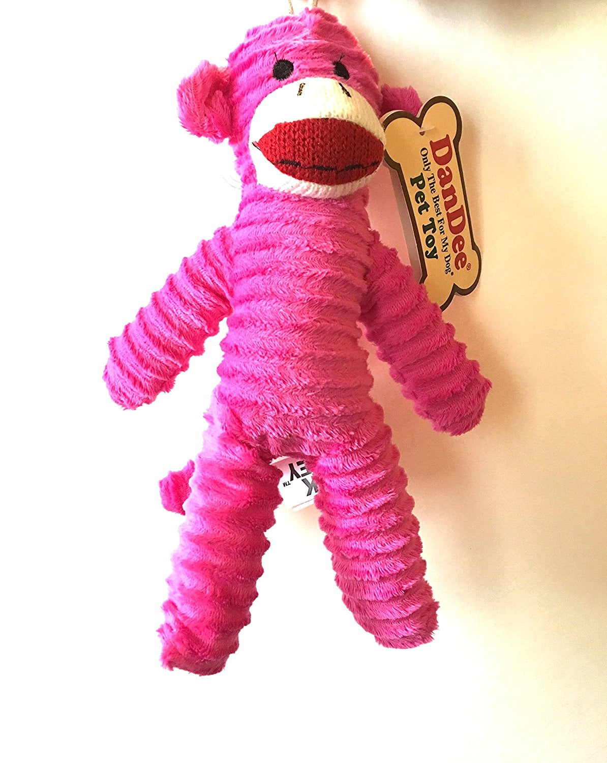pink sock monkey dog toy