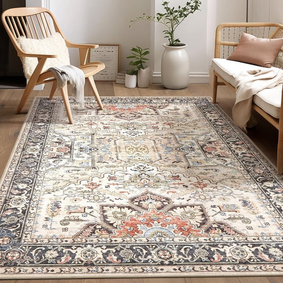 6 ft x 9 ft Washable Microfiber Area Rug with TPE Backing Multi Color Ultra Thin Indoor Rug for Living Room Bedroom Nursery Kitchen