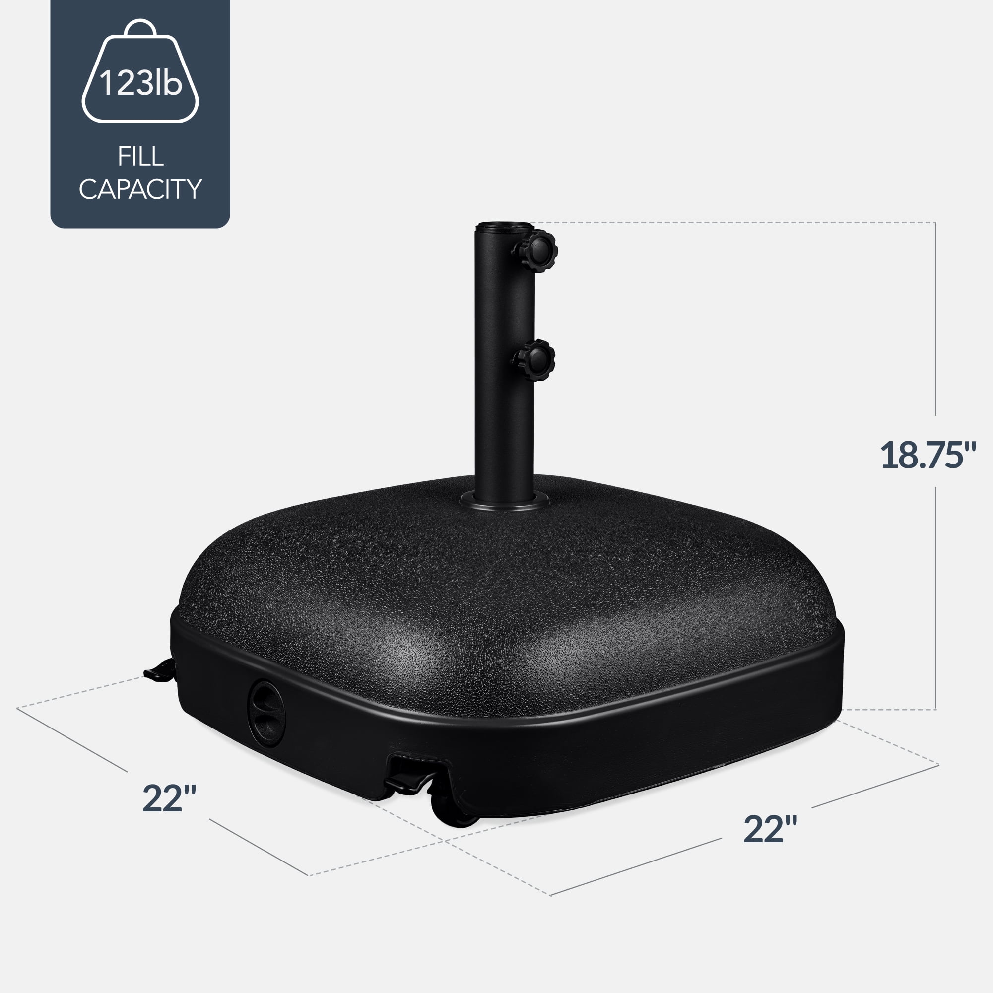 Best Choice Products 123lb Capacity Fillable Mobile Umbrella Base for Patio, Deck, 4 Wheels - Dome Square Black