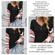thumbnail image 5 of Top de manga larga para mujer, cuello en V, manga abombada, jersey de retales a rayas, blusa con botones, traje de otoño e invierno, negro M, 5 of 6
