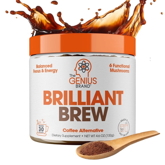 The Genius Brand Genius Brilliant Brew - Natural Coffee Substitute for Clear Thinking, Energy & Immune Support - No Crash or Jitters - Powered by Nootropics - Non-GMO - 30 Servings - Sweet Cocoa