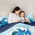 thumbnail image 5 of jejeloiu Watercolor Glass Ocean Wave 7 Pieces Bedding Comforter Set Kids,Coastal Print Full Bedding Set,Reversible, 5 of 7