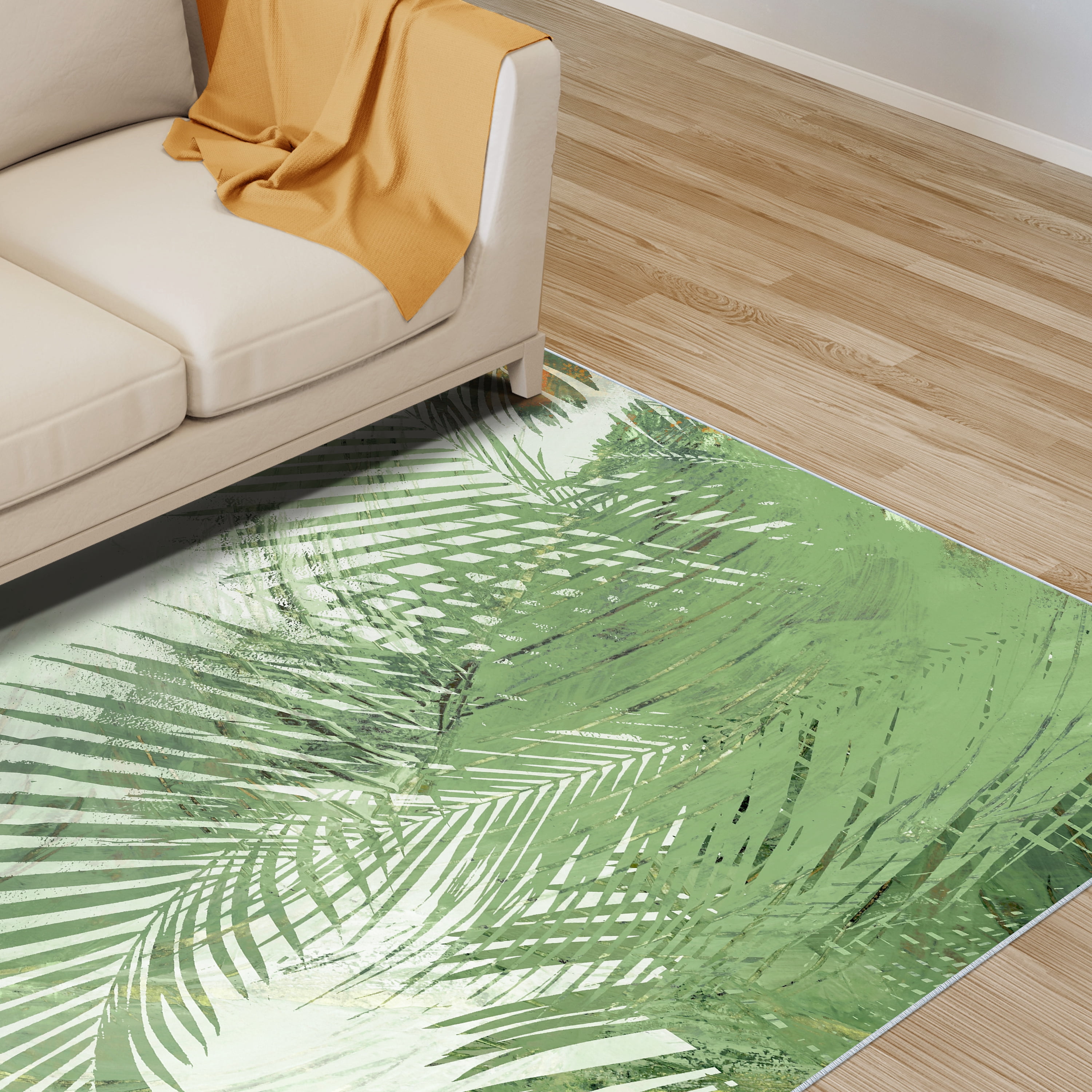 Deco Organic Bouquet I Washable Leaf Art Area Rug size 5'x8'