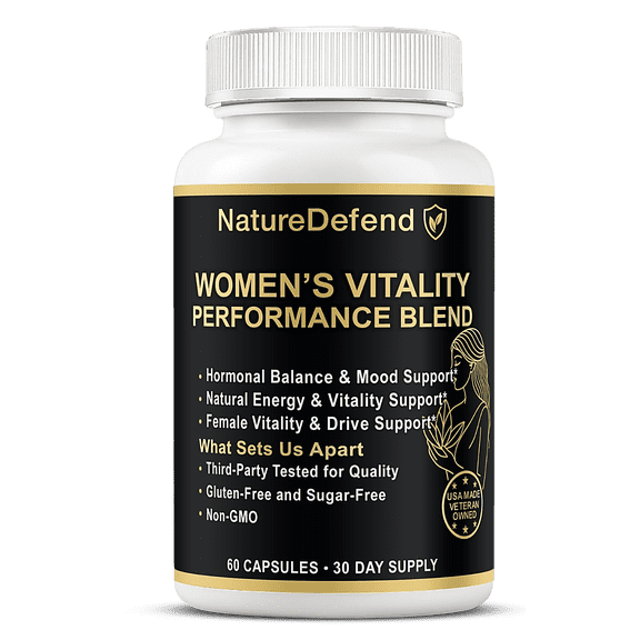 NatureDefend Women’s Vitality Dietary Supplement, Energy & Mood Support, 60 Capsules, Veteran-Owned, USA Made