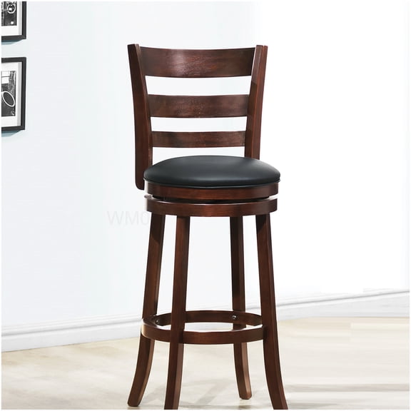 360 Swivel Bar Stool with Footrest - Dark Cherry Wood Pub Chair for Kitchen Island Counter