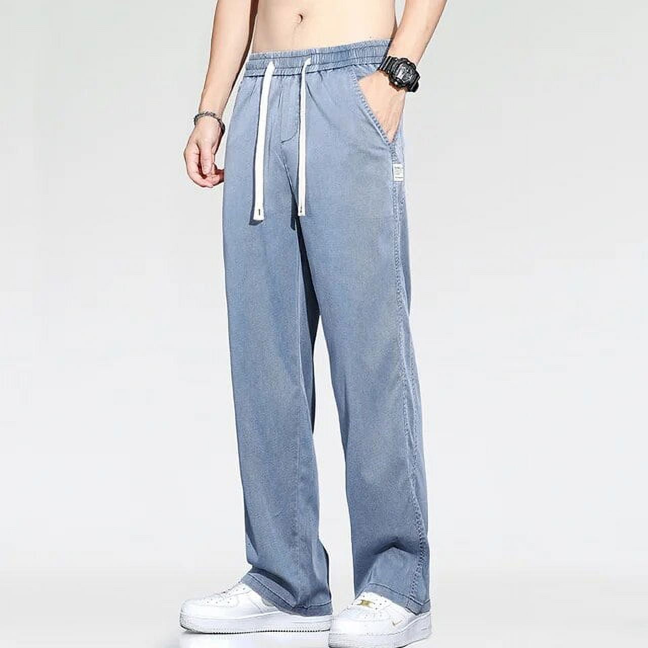 Summer Thin Men's Baggy Jeans Lyocell Fabric Soft Drape