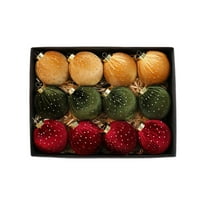 KOYPTL Christmas Tree Ornaments Set Velvet Balls,12pcs Shatterproof Christmas Balls Ornaments for Xmas Tree Decorative Hanging,Vintage Flocked Decoration for Wedding Party Holiday (3.14 inch Red)