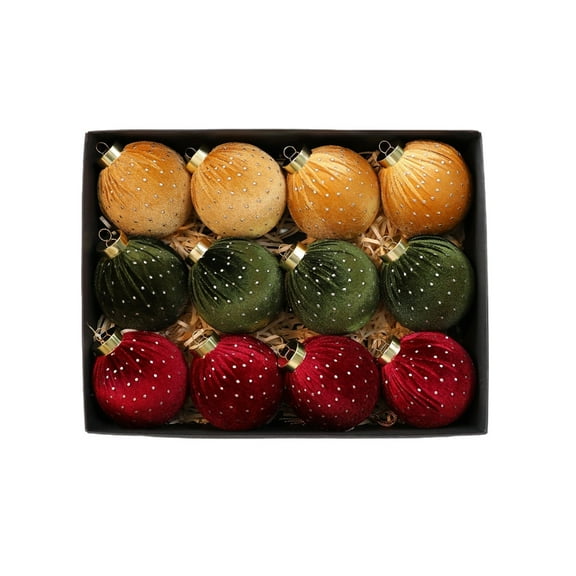 RBCKVXZ Velvet Christmas Balls Ornaments Set, 12 Pack, 3.15"/80mm Glitter Shatterproof Hanging Cloth Wrapped Xmas Bulbs Decorations, 4 Colors, Holiday Party Home Decor