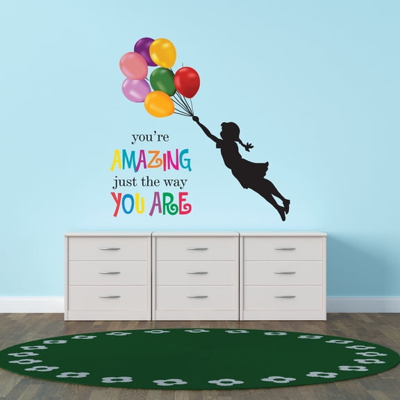 Girly Wall Decals for Boy's Bedroom - Girl Flying with Balloons Wall Sticker Decal With Easy Installation Instructions Kid's Bedroom Décor Wall Sticker - Size: 20 In x 20 In