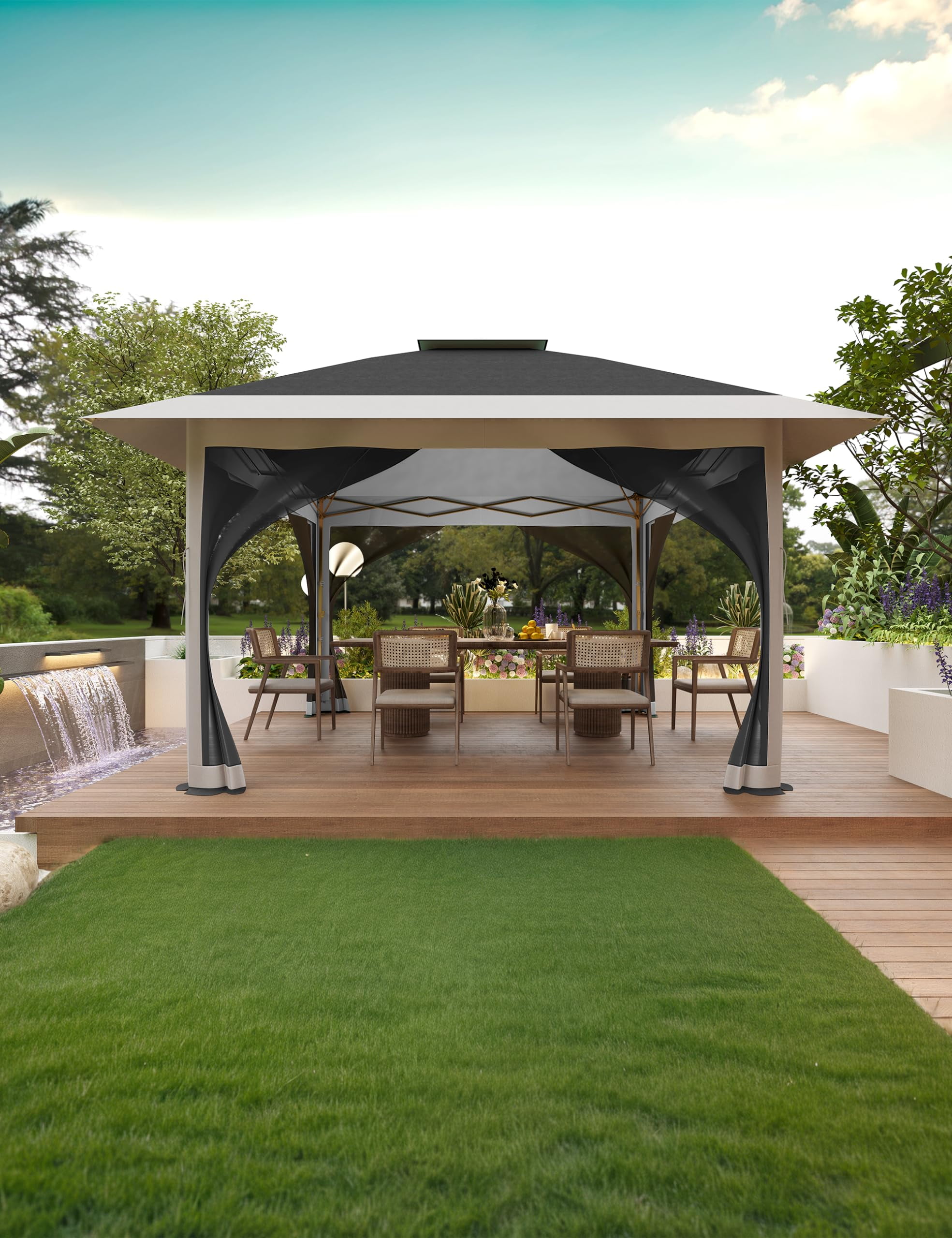 AOILE 12' x 12' Heavy Duty Outdoor Gazebo – Double Roof Patio Gazebo with Netting and Curtains, Ideal for Decks, Backyards, and Gardens (Blue/Gray/Red/Green/Beige)