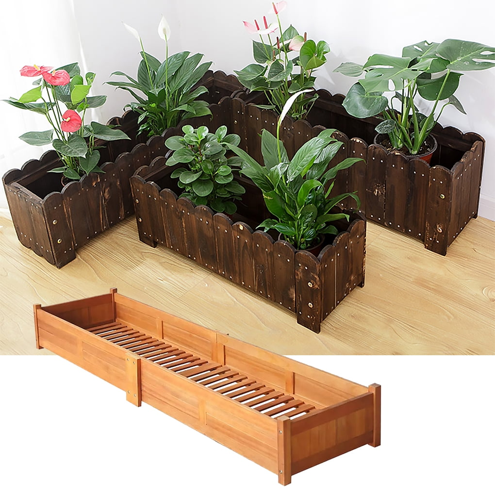 Planter Rectangular Wooden Garden Planting Box Slats