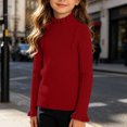 thumbnail image 4 of Girls Ribbed Mock Neck Knit Sweater Slim Fit Long Sleeve Ruffle Trim Basic thermal Top for Kids Ages 0-12 Fall Winter Layering Shirt Red 0-3 Years, 4 of 6