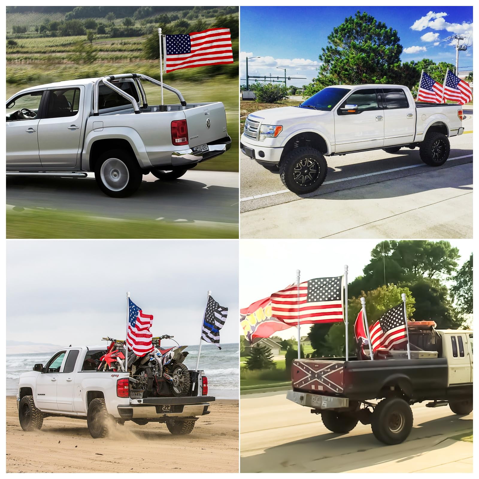 OLIYNEDY Truck Flag Pole with Mount for Truck Bed, 5ft Metal Flagpole for Car, Pickup, Jeep, Heavy Duty Flag Pole Kit with Holder, White
