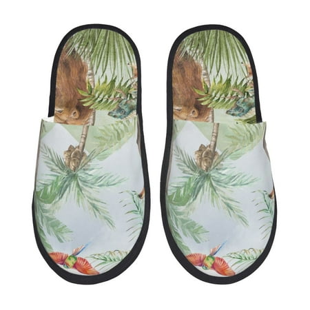 Balery Watercolor African Animals Wildlife Slient Indoor Furry Fleece Comfort House Shoes Soft Non-Slip Home Shoes Cotton slippers House Slippers-- Large