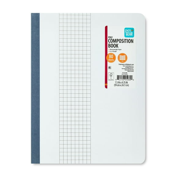 Pen+Gear Composition Book, Grid Ruled, 7.5"x 9.75", Poly Cover, 80 Sheets