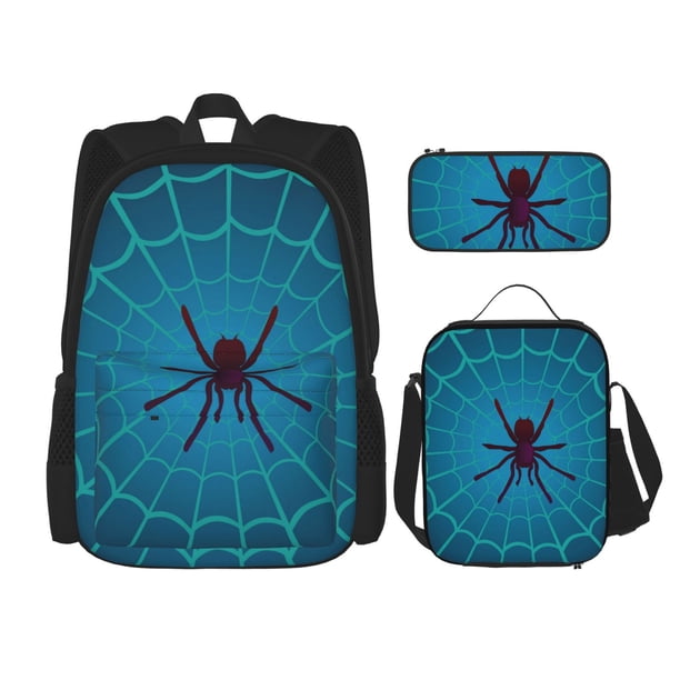 Disketp Spider And Cobweb Mochila Estampada de Gran Capacidad con Lonchera y Estuche, Set de 3 Piezas para Estudiantes