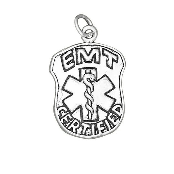 Sterling Silver 30" 1.2mm Box Chain "EMT CERTIFIED" Word BADGE Pendant Necklace